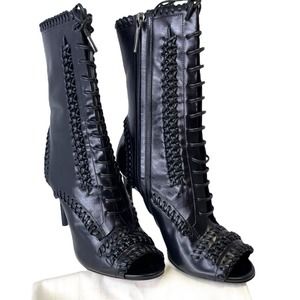 Jason Wu Leather Open Toe Lace Up Black Boots EU 37 1/2/ US 7 MADE IN ITALY NWOB
